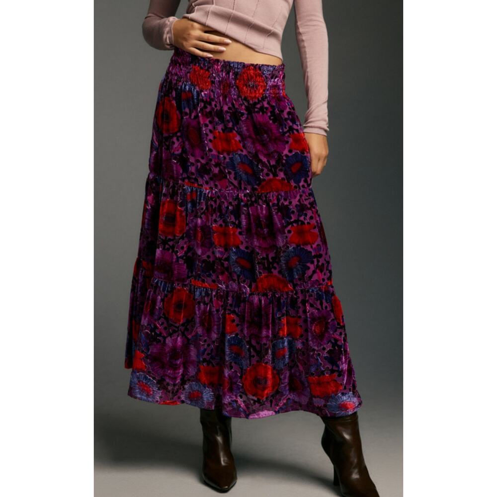 Anthropologie Somerset Skirt Nina Pace Velvet Floral Size Small